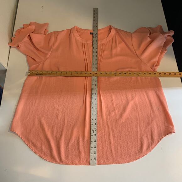 Vince Camuto Blouse Womens 3X Plus Salmon Split Neck Ruffle Sleeve Pintuck Top - Picture 7 of 12